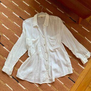 Magaschoni Linen Roll Tab Sleeve Collared Button Down Shirt Size L